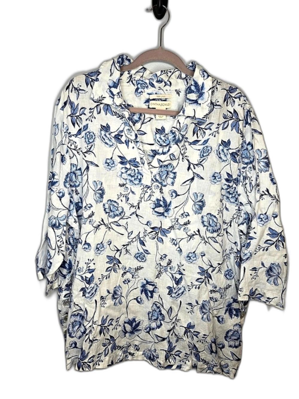 Cynthia Rowley Floral Linen Blouse Size 3X Like New 100% Linen